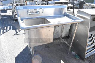Stainless Steel Single Bay Sink w/ Right Side Drain Board, Faucet and Handles.