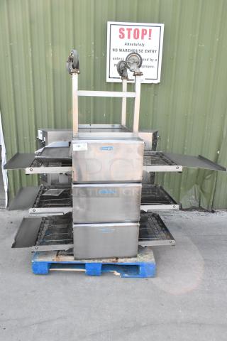 3 2017 Turbochef HhC2020 Stainless Steel Commercial Electric Powered Rapid Cook Conveyor Oven w/ Stand on Commercial Casters. 208/240 Volts, 3 Phase. 3 Times Your Bid!
