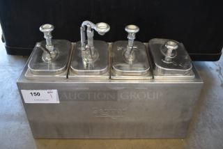 Server Stainless Steel Countertop Rail w/ 4 Drop Ins and Lids.