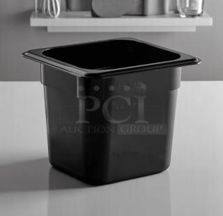 Excellent Condition Black 1/6 Size Plastic Food Pans – NSF Certified – One Lot of ~60 pcs