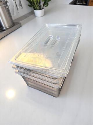 USED – Clear Polycarbonate Food Storage Containers – Cambro Full-Size – With Lids