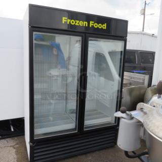 One True 2 Door Glass Display Freezer With 8 Racks. 115/208-230 Volt. 1 Phase. Model# GDM-49F-LD. Unable To Test. 53.5X30X79.