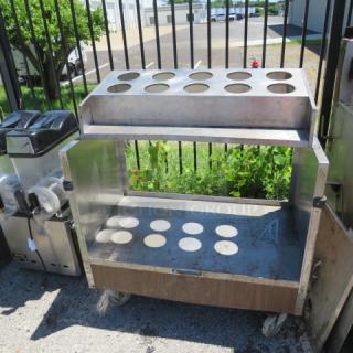 One Stainless Steel Cart With 10 Flatware Holes, And Under Shelf On Casters. 36X22X40