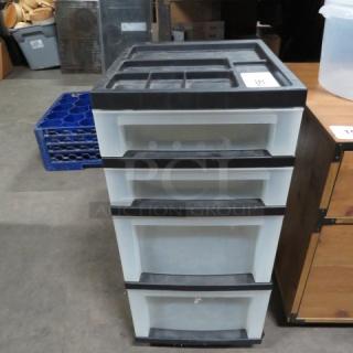 One Poly 4 Drawer Organizer On Casters. 12X14X26.5