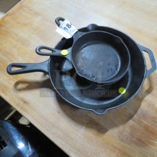 Assorted Size Cast Iron Skillet. 3XBID