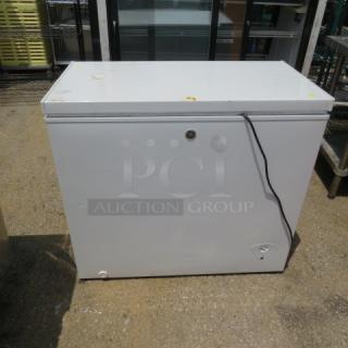 One General Electric Chest Freezer. 115 Volt. Model# FCM7SHBWW. 37X21X34