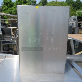 One Bobrick Stainless Steel Trash Can Holder. 16.5X12.5X23