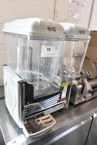 Avantco 177RDM32 Metal Commercial Countertop 2 Hopper Refrigerated Beverage Machine. Missing Drip Tray. 120 Volts, 1 Phase.