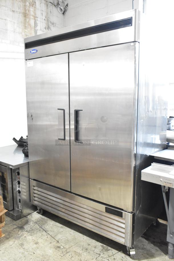 2022 Atosa MBF8507GR Stainless Steel Commercial 2 Door Reach In Cooler w/ Poly Coated Racks on Commercial Casters. 115 Volts, 1 Phase. Tested and Working! - Image 1 of 7