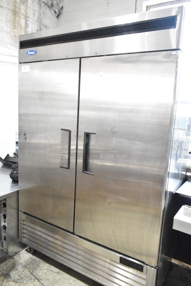 2022 Atosa MBF8507GR Stainless Steel Commercial 2 Door Reach In Cooler w/ Poly Coated Racks on Commercial Casters. 115 Volts, 1 Phase. Tested and Working! - Image 2 of 7
