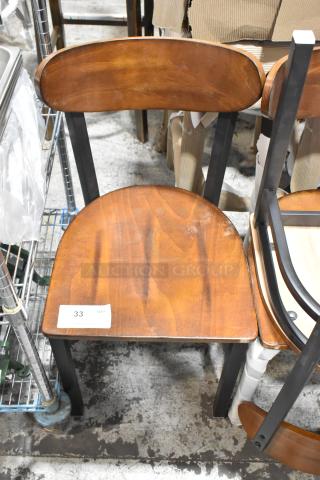 13 BRAND NEW SCRATCH AND DENT! Black Metal Dining Height Chair w/ Wooden Back Rest and Seat. 13 Times Your Bid!