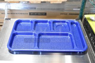 23 BRAND NEW SCRATCH AND DENT! Cambro 10146CW Camwear® 10" x 14 1/2" Right Handed Heavy-Duty Polycarbonate NSF Navy Blue 6 Compartment Serving Tray. 23 Times Your Bid!