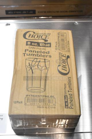 2 BRAND NEW SCRATCH AND DENT! Choice 1768STPNLBL 8 oz. Blue Plastic Paneled Tumbler - 12/Pack. 2 Times Your Bid!
