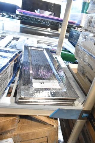 6 BRAND NEW SCRATCH AND DENT! American Metalcraft HMRT247 23 3/4" x 7 1/2" Rectangle Hammered Stainless Steel Tray. 6 Times Your Bid!