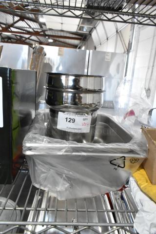 4 BRAND NEW SCRATCH AND DENT! Items Including 2 407INC4 Choice 4 Qt. Stainless Steel Vegetable Inset and 2 4070249 Choice 1/2 Size 4" Deep Anti-Jam Stainless Steel Steam Table / Hotel Pan - 24 Gauge. 4 Times Your Bid!