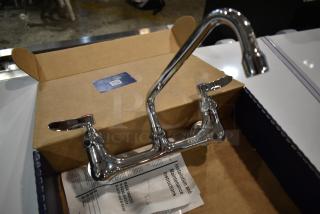 BRAND NEW SCRATCH AND DENT! T&S B-2414 Wall Mount Mixing Faucet with 8" Adjustable Centers, 8" Swing Nozzle, and Eterna Cartridges 510B2414