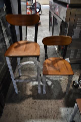 10 BRAND NEW SCRATCH AND DENT! Black Metal Chairs w/ Wooden Back Rest and Seat. Bar and Dining Height. 10 Times Your Bid!