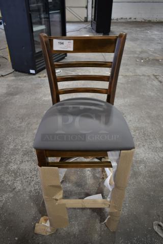5 BRAND NEW SCRATCH AND DENT! Lancaster Table & Seating 164BLADVINFR Wooden Bar Height Chair w/ Black Seat Cushion. 5 Times Your Bid!