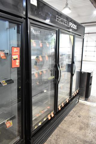 2017 True GDM-72F-HC Metal Commercial 3 Door Reach In Freezer Merchandiser w/ Poly Coated Racks. 115/208-230 Volts, 1 Phase.
