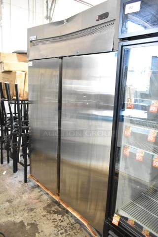 BRAND NEW SCRATCH AND DENT! 2023 Avantco 178Z2FHC Stainless Steel Commercial 2 Door Reach In Freezer on Commercial Casters. 115 Volts, 1 Phase.