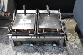 Waring WPG300 Stainless Steel Commercial Countertop Double Panini Press. 240 Volts, 1 Phase.