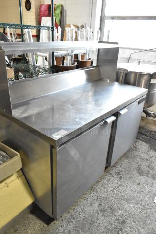 Continental SW60-35-BS Stainless Steel Commercial 2 Door Work Top Cooler w/ Over Shelf. 115 Volts, 1 Phase.