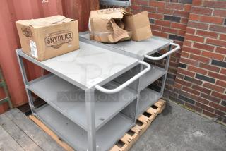 2 Gray Metal 3 Tier Cart. 2 Times Your Bid!