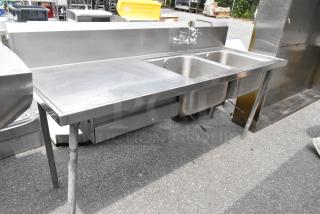 Stainless Steel 2 Bay Sink w/ Faucet and Handles.