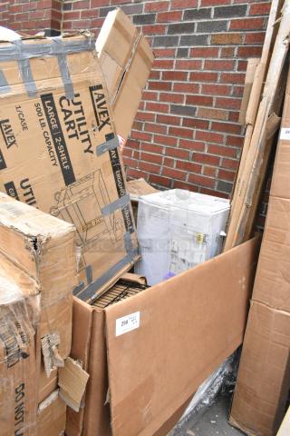 13 BRAND NEW SCRATCH AND DENT! Items Including 475UCLG2EHG Lavex Large Gray 2-Shelf Utility Cart with Ergonomic Handle and Built-In Tool Compartments - 43 1/8" x 24 5/8" x 38 1/8", 176CC65BK Choice 65 Qt. Black Beverage Cooler Cart - 31 1/8" x 15 3/8" x 32 11/16", 460EGP74 Regency 74" NSF Green Epoxy Post, 460EBP74 Regency 74" NSF Black Epoxy Post, 600PS1536 Regency 15" Wide Stainless Steel Wall Mounted Pot Rack with Shelf and 18 Galvanized Hooks, Avantco 177EST4SG 57" Overshelf with Sneeze Guard for Select Avantco 177EST4SG Units, 109RACKECON Steelton 20 Pan End Load Bun / Sheet Pan Rack - Unassembled. 13 Times Your Bid!
