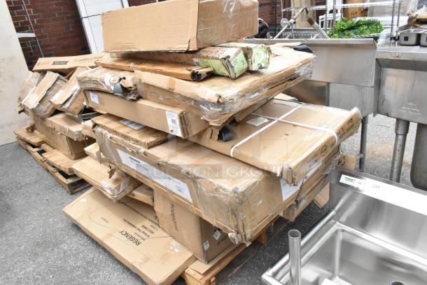 20 BRAND NEW SCRATCH AND DENT! Items Including 164BLCRT8GR Lancaster Table & Seating 44" x 24" x 69" Stainless Steel Bellman Cart with Rectangular Gray Carpet Base and 8" Pneumatic Casters, 164RD323ORN Lancaster Table & Seating Alloy 32" x 32" Amber Orange Standard Height Outdoor Table, 427TBCLRD325 Lancaster Table & Seating Excalibur 3" Standard Height Outdoor Table Base Column, 92299850 Choice Deluxe 8 Qt. Full Size Stackable Chafer, Koala Kare KB300-01 Gray Horizontal Surface-Mounted Baby Changing Station, 600B12114 Regency 1 Bowl Underbar Dump Sink- 21" x 14", 600UT2448G Regency 18-Gauge Galvanized Steel Adjustable Shelf for 24" x 48" Work Tables, 1642430TFBAW Lancaster Table & Seating 24" x 30" Rectangular Thermo-Formed MDF Table Top with Barnwood Finish, 522SPRK48S Steelton Black Single Tier Speed Rail - 48", 712B5536D Steelton Stainless Steel Double Tier Speed Rail - 36". 20 Times Your Bid! - Image 3 of 14