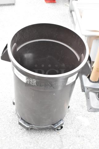BRAND NEW SCRATCH AND DENT! Lavex 475TCRND20BR 20 Gallon Round Commercial Trash Can / Ingredient Bin w/ Lavex 274TCDOLLY Commercial Round Trash Can Dolly