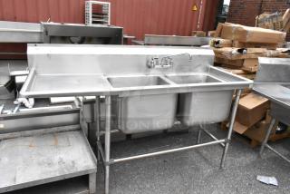 Stainless Steel 2 Bay Sink w/ Left Side Drain Board, Faucet and Handles.