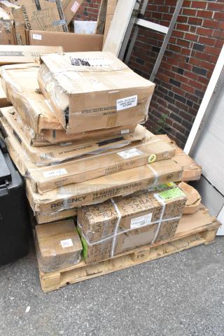 20 BRAND NEW SCRATCH AND DENT! Items Including 427TB2222 Lancaster Table & Seating Excalibur 22" x 22" Cross Outdoor Table Base Plate, 600UT3636S Regency Adjustable Stainless Steel Work Table Undershelf for 36" x 36" Tables - 18 Gauge, 600TS2436S TABLE 24X36 16GA 304 SS FLAT TOP SS UNDER LEG, 357FBT2068A0 BASE & TOP PLATE - KT22 BLK 2/PK (From Kit 357CT2031), 4 427SM2828VE Lancaster Table & Seating Excalibur 28" x 28" Square Table Top with Smooth Versilla Finish. 20 Times Your Bid!