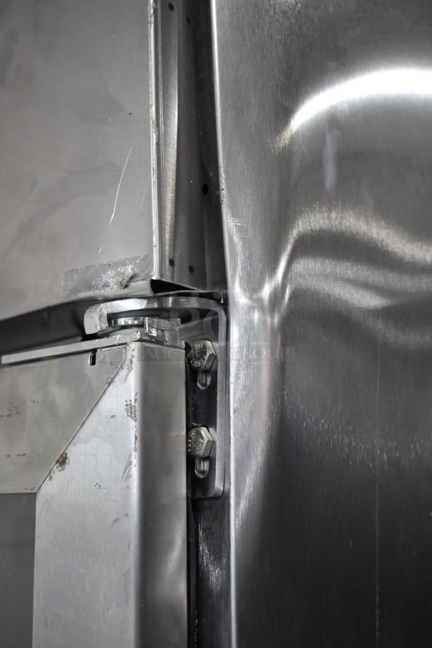 BRAND NEW SCRATCH AND DENT! Beverage Air HBR23HC-1-HG-003 Stainless Steel Commercial 2 Half Size Door Reach In Cooler Merchandiser on Commercial Casters. Top Door Does Not Stay Closed. 115 Volts, 1 Phase. Tested and Powers On But Does Not Get Cold - Image 9 of 9