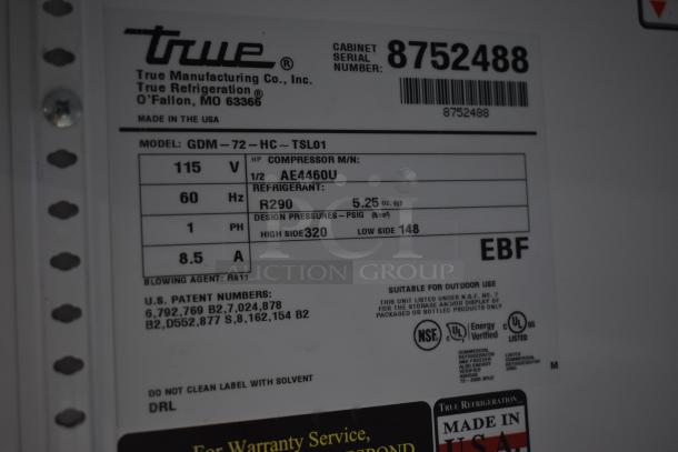 2016 True GDM-72-HC Metal Commercial 3 Door Reach In Cooler Merchandiser w/ Poly Coated Racks. 115 Volts, 1 Phase. Tested and Working! - Image 10 of 10