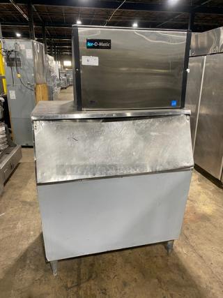Ice-O-Matic Commercial Stainless Steel Electric Powered Air-Cooled Ice Making Machine Head! Energy Star Certified! Model: ICE0500FA5 SN: 12091280010419! 115V 1 Phase! With Heavy Duty Ice Storage Bin! With Lift-Up Style Access Door! On Legs! ALL ONE MONEY! - Item #1185485