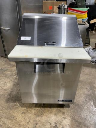 True Commercial Stainless Steel Single Door Refrigerated Bain Marie Style Mega Top Salad/Sandwich Prep Table! With Cutting Board! With Poly Coated Wire Rack! Model: TSSU-27-12M-C SN: 8675390! 115V 1 Phase! On Casters!