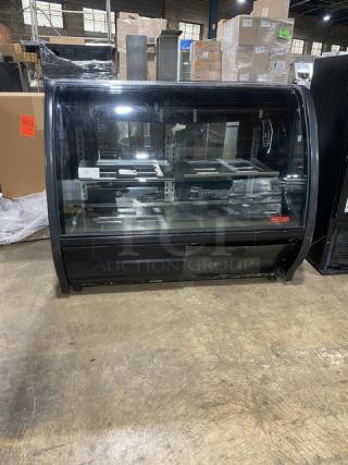 Tor-Rey Commercial Black Powder Coated/Curved Glass Refrigerated 2-Tier Deli Merchandiser Display Showcase! With Stainless Steel Interior & Adjustable Shelves! With Rear Double Glass Sliding Doors! Model: TEM150NL-UL SN: E15-003064! 120V! On Legs!