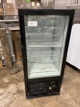 Universal Nolin Commercial Black Single Glass Door Reach In Beverage Merchandiser Refrigerator! With Poly Coated Wire Rack! Model: MC260-1! 120V 1 Phase!