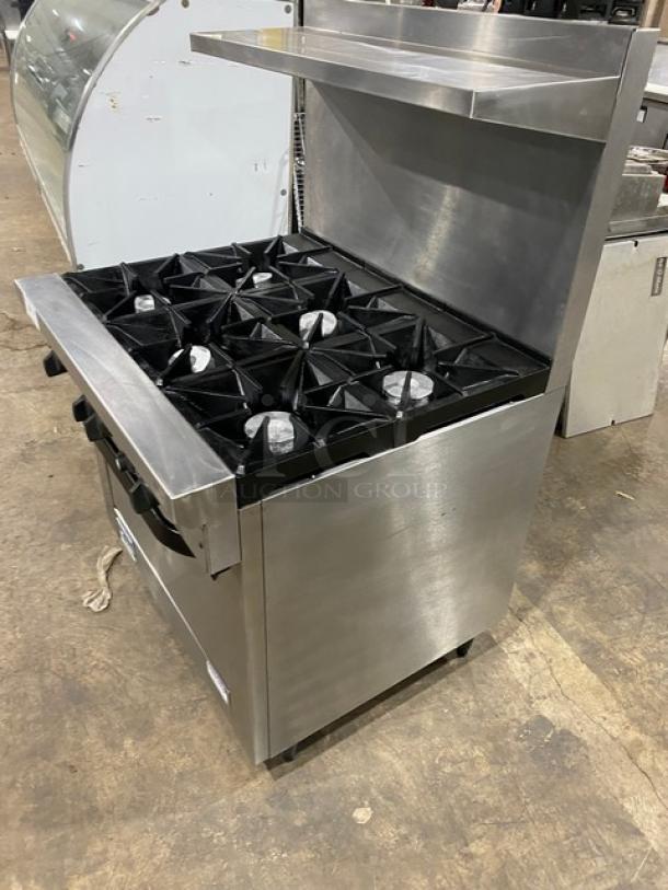 Southbend Commercial Stainless Steel Natural Gas Powered 6 Burner Range/Oven Combo! With Back Splash & Overhead Salamander Shelf! With Wired Oven Rack! Model: X436D SN: 02L38236! On Legs! Working When Removed! - Image 3 of 10
