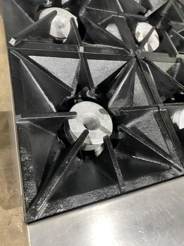 Southbend Commercial Stainless Steel Natural Gas Powered 6 Burner Range/Oven Combo! With Back Splash & Overhead Salamander Shelf! With Wired Oven Rack! Model: X436D SN: 02L38236! On Legs! Working When Removed! - Image 6 of 10