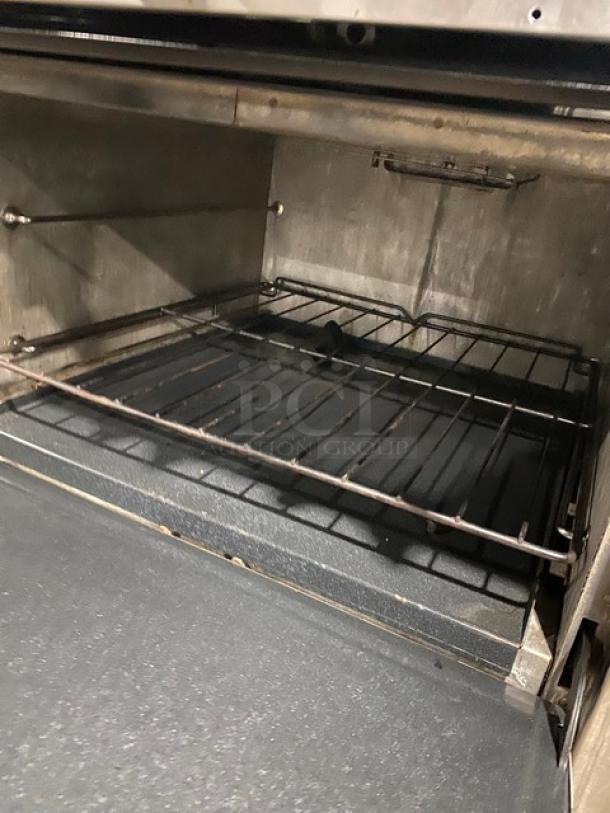 Southbend Commercial Stainless Steel Natural Gas Powered 6 Burner Range/Oven Combo! With Back Splash & Overhead Salamander Shelf! With Wired Oven Rack! Model: X436D SN: 02L38236! On Legs! Working When Removed! - Image 7 of 10