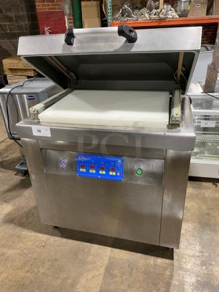 Promax Commercial Stainless Steel Electric Powered Single Chamber Vacuum Tray Sealer! With Digital Controls! On Casters! WORKING WHEN REMOVED!