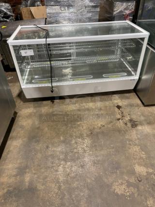 Avantco Commercial White Straight Glass 48" Refrigerated Countertop Bakery Merchandiser Display Showcase! With LED Lighting! With Chrome Plated Wire Racks! Model: 360BCS48HCW SN: 1094409200103! 110-120V! On Legs!