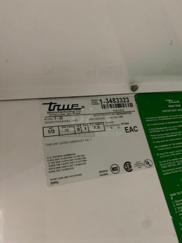 True Commercial Stainless Steel Solid Single Door Reach In Refrigerator! With Poly Coated Wire Rack! With Left Hinged Door! Model: T-23 SN: 1-3483323! 115V 1 Phase! On Casters! - Image 7 of 9
