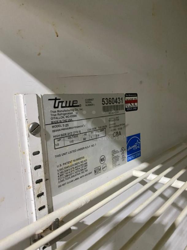 True Commercial Stainless Steel Solid Single Door Reach In Refrigerator! Energy Star Certified! With Poly Coated Wire Rack! With Right Hinged Door! Model: T-23 SN: 5360431! 115V 1 Phase! On Casters! - Image 7 of 8