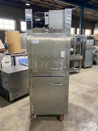 Traulsen Commercial Stainless Steel Single Section Half Door Reach In Refrigerator! With Built In Pan Slides! Model: AHT-1-32WUT SN: M9374206N! 115V 1 Phase! On Casters!