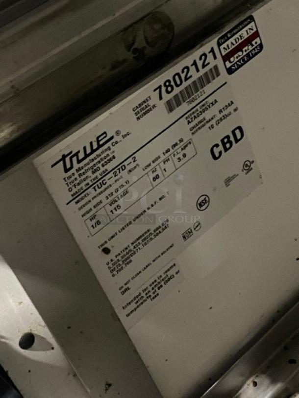 True Commercial Stainless Steel 2 Drawer Undercounter Worktop Refrigerator! Model: TUC-27D-2 SN: 7802121! 115V 1 Phase! On Casters! - Image 7 of 8