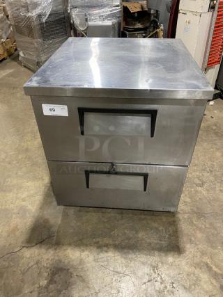 True Commercial Stainless Steel 2 Drawer Undercounter Worktop Refrigerator! Model: TUC-27D-2 SN: 7385235! 115V 1 Phase! On Casters!