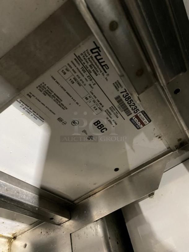 True Commercial Stainless Steel 2 Drawer Undercounter Worktop Refrigerator! Model: TUC-27D-2 SN: 7385235! 115V 1 Phase! On Casters! - Image 6 of 7